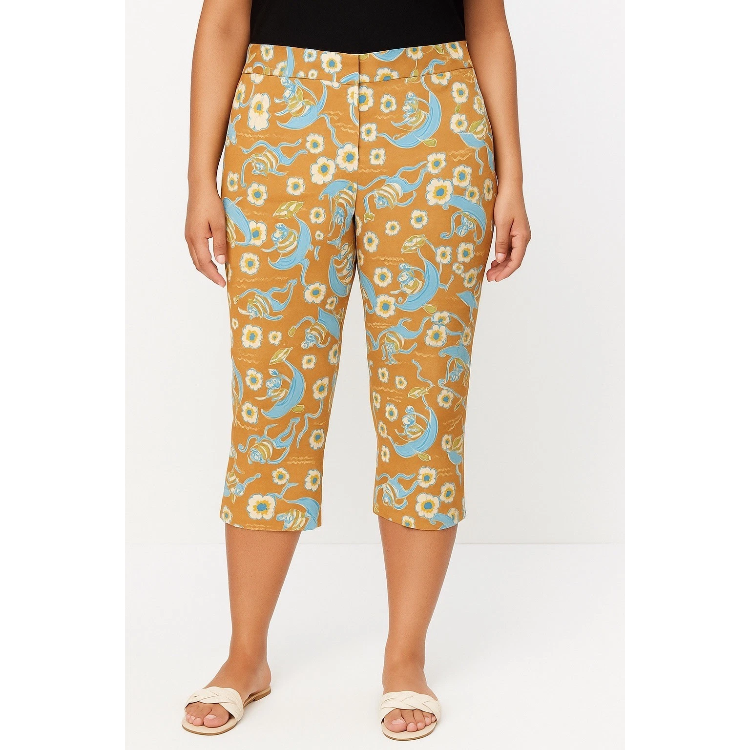 Lilly Pulitzer Cropped Capri Pants Size 12 Yellow Monkey Print Cotton Blend