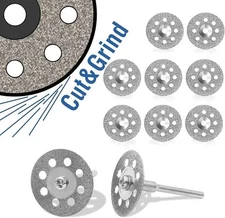 10-Piece Diamond Cutting Wheel Set with Mandrel - 22mm Rotary Tools for Dremel