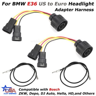 PnP Euro Projector Headlight Adapter (Pair) For BMW E36 Fits Bosch AL ZKW Depo