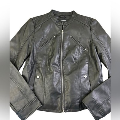 VERO MODA Faux Leather Moto Biker Jacket Black Women Sz Lg
