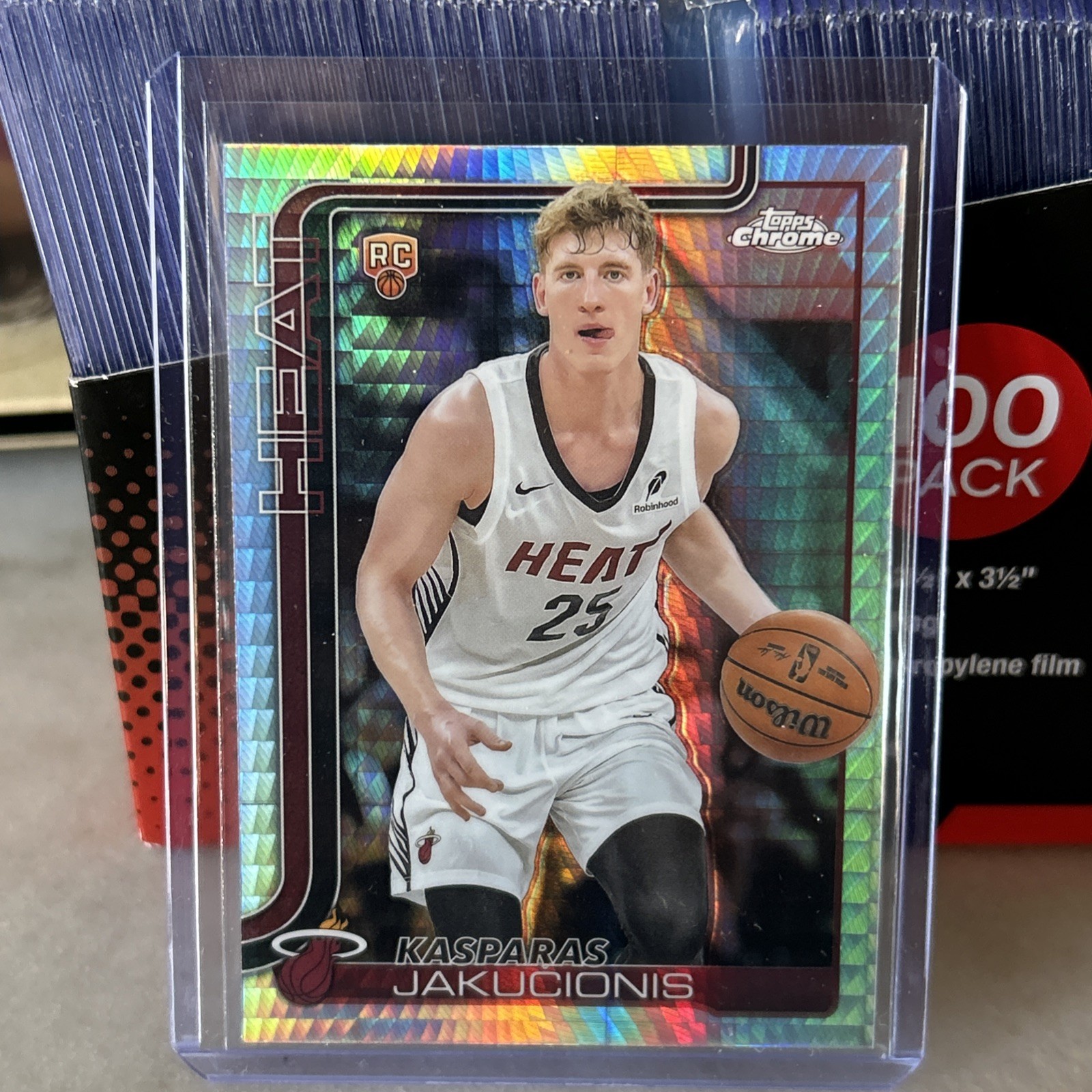 2025-26 Topps Chrome #270 Kasparas Jakucionis Prism Refractor RC Miami Heat 🔥🔥