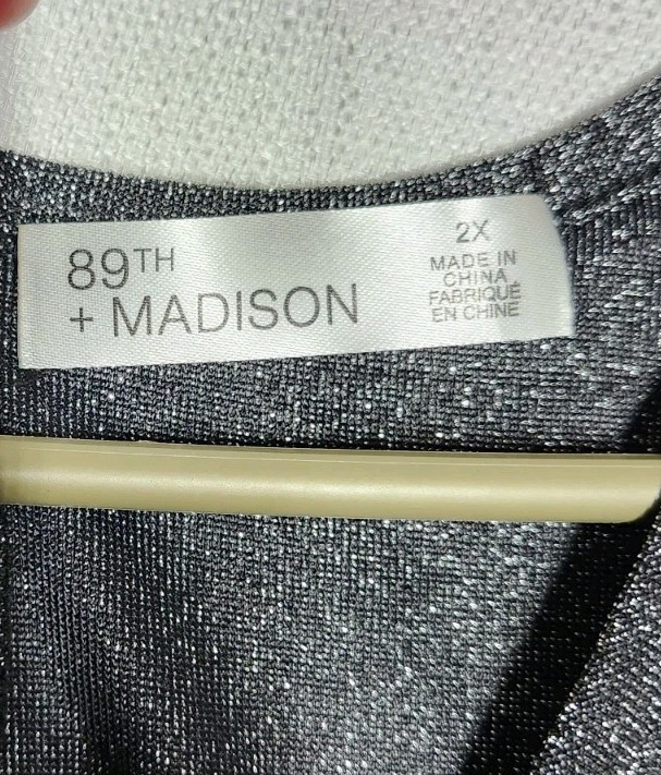 89th & Madison Dress Womens 2X Black Sparkle NYE Midi Long Sleeve Stretch EUC 