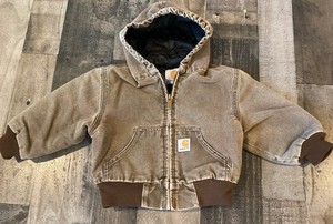 Vintage Child's 3T Brown Carhartt Jacket Union Made USA Red Ink Tag Hooded JQ482