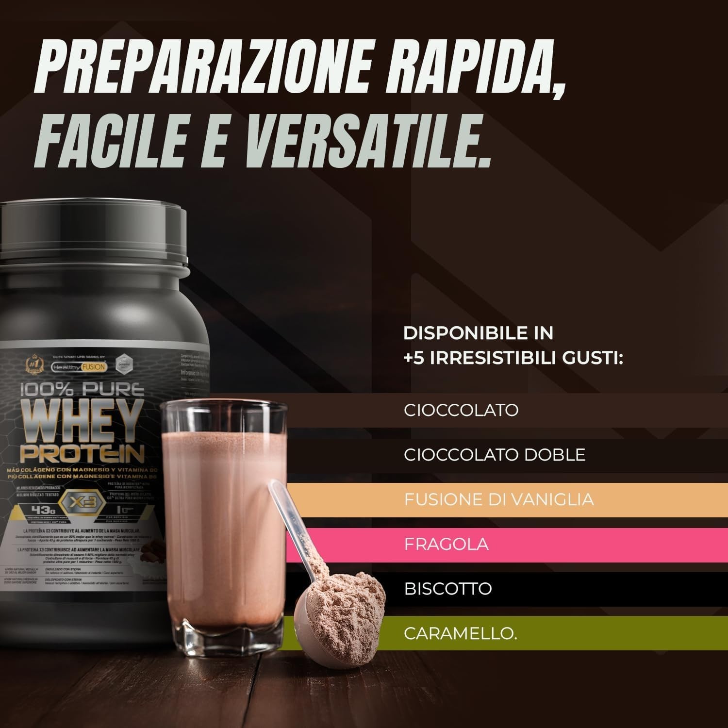 Proteine Healthy FUSION 100% Pura + Collagene + Magnesio - 1000g