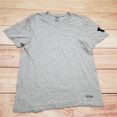 True Religion Shirt Mens Large Gray V Neck Horseshoe Logo Short Sleeve Tee