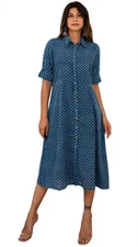 GoSriKi Women's Rayon Printed Hand Block Shirt Dress (Genius-Blue-Dress)