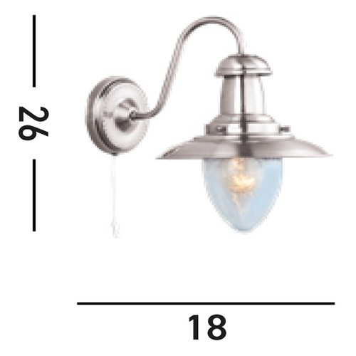 Applique Classica Fisher Man Acciaio Argento Vetro 1 Luce E27 - Foto 4 di 7