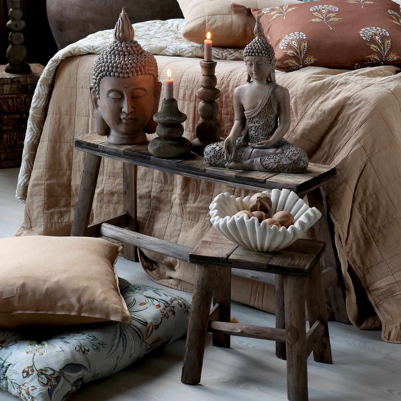 Chic Antique Bank mit Muster auf Sitz Shabby Chic