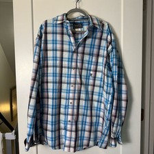 Wrangler TwentyX Mens Blue White Plaid Cotton Dress Shirt Western Button Down L