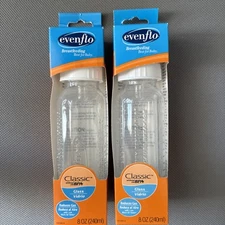 2 Even Flo GLASS  8 OZ Classic BPA Free Bottle 0-3 Months Custom Flow Air Vents