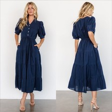 Baltic Born Camille Maxi Dress Size 1XL Navy Tie Waist Cotton