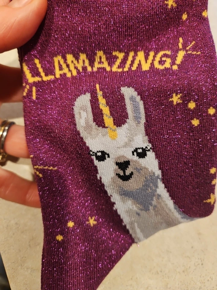 Llamazing! Womens Crew Socks Sz 9-11 Sock It To Me Exotic Llama Unicorn  Glitter - Image 4 of 4
