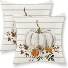 Fall Pillow Covers 16x16 Inch Set of 2 Watercolor Pumpkin Throw Pillows