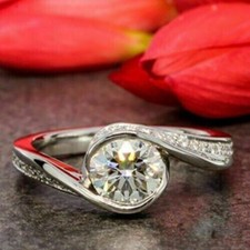 Swirl Engagement Ring 2.30Ct Round Cut Moissanite 14k White Gold Finish Size 5.5