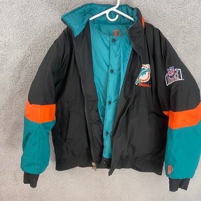 Vtg 1990's Pro Player Mens Large Miami Dolphins NFL Black Teal Reversible Jacket