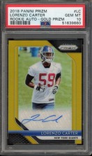 2018 Panini Prizm LORENZO CARTER #RA-LC RC Rookie Gold /10 Giants PSA 10