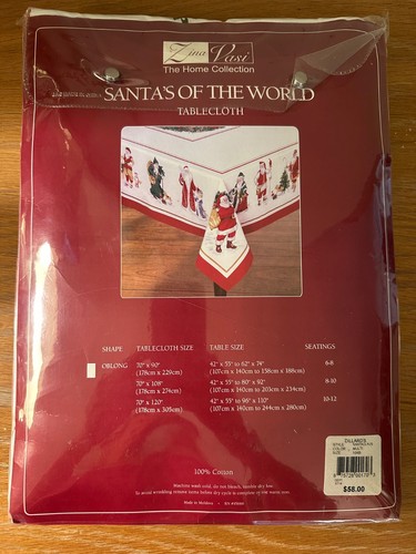 NIP Zina Vasi Christmas Santa's of the World 70"x108" Oblong Holiday Tablecloth - Picture 7 of 7