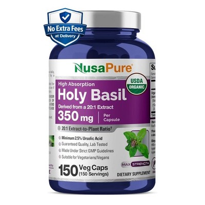 Organic Holy Basil Leaves Extract 20:1 350mg | 2.5% Ursolic Acid | 150 Capsules
