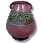 Vintage Roseville Pottery Baneda Vase Pumpkin Vine 601-5 Pink 5" Blue 1930s