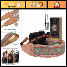 Matte Gold Camera Strap - 2" Leather Ends, Vintage Cotton Weave, Padded, Quick R