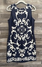 Banana Republic Silk Sheath Dress Navy Baroque Print Sleeveless Cocktail Size 10