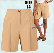 TU Size 14 Camel Beige Tan Brown Smart City Shorts Wide Leg Elasticated Back NEW