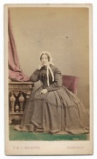 Antique HAND COLORED CDV Photograph ELEGANT WOMAN Mourning-Like Victorian Dress