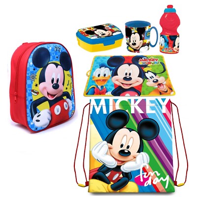Disney Junior 3D Kindergarten Mickey Maus Schulrucksack Set Snackhalter Trinkflasche Tasche