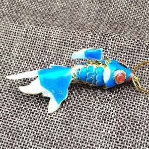 New-Sky-Blue-Vintage-Cloisonne-Enamel-Silver-Koi-Fish-Pendant