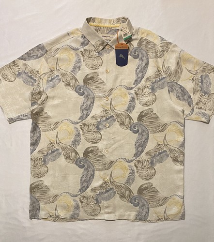 NWT Tommy Bahama Original Fit Breaking Waves Coconut Cream Men Silk Shirt Size L