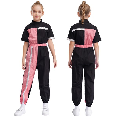 Kids Girls Jumpsuit Workout Catsuit Elastic Bodysuit Uniforms Stand Collar - Picture 31 of 45