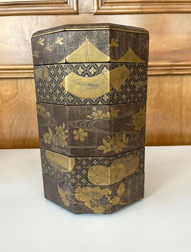 Antike japanische Maki-e Lack Stapelbox Jubako - Bild 1 von 12