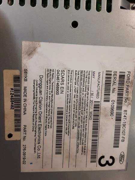 Ford EDGE 2011 receptor de radio AM-FM-CD-MP3 disco único identificación BT4T-19C107-FA o FB Foto 3 de 4