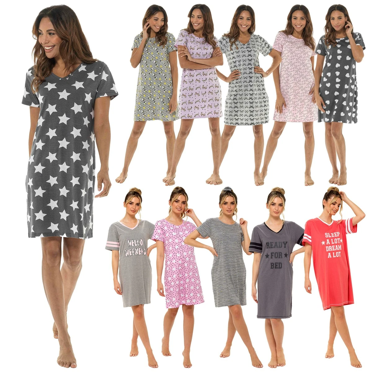 Jersey Cotton Nightie Ladies Soft Short Sleeve Summer Nightshirt
