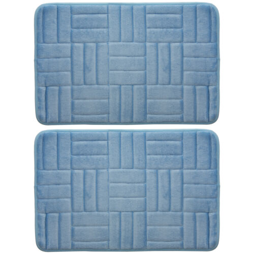 Smart Home Embossed Light Blue Non Slip Memory Foam Comfort Bath Mat Set of 2 - Afbeelding 1 van 4