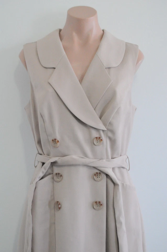 Review Jacket Dress Womens 12 Brown Button Front Belted Pockets Stretch - image 3 of 4