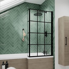 Nuie Square Matt Black Framed Bath Shower Screen Safety Glass Bathroom Modern