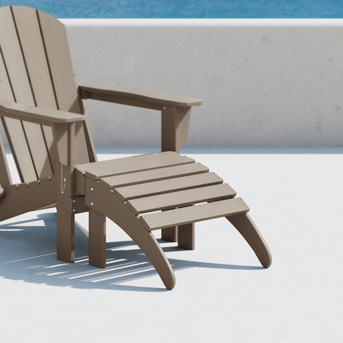 All-Weather Poly Outdoor Patio Adirondack Chair Ottoman - Foldable Weathered - Picture 2 of 5