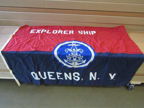 HUGE VINTAGE BOY SCOUT SCOUTING FLAG EXPLORER SHIP QUEENS NEW YORK 52X63