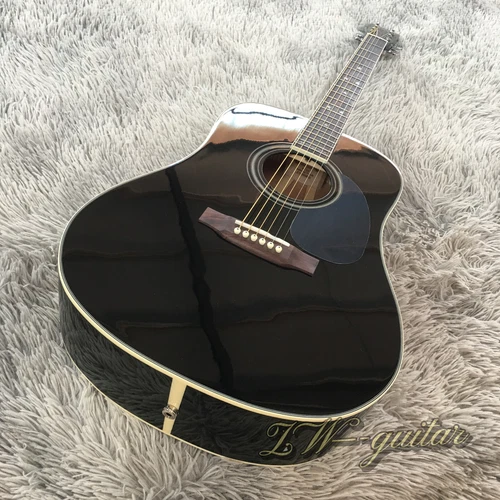 Black D35 Johnny Cash Acoustic Electric Guitar Solid Spruce Top 6-String w/301