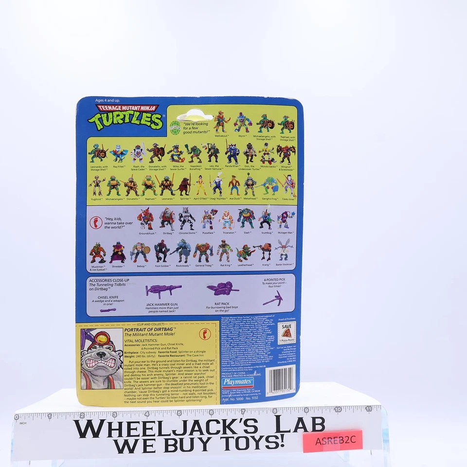Dirtbag Teenage Mutant Ninja Turtles TMNT 1991 Playmates MOSC UNPUNCHED New - Image 2 of 4