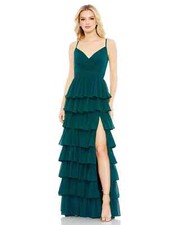Ieena Mac Duggal Deep Green Tiered Ruffle Empire Chiffon Gown Size 12 $398 Prom