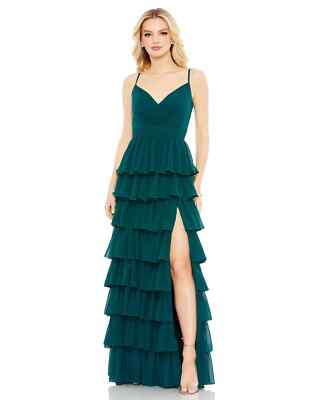 slim fit dress slacks Green Ruffle Tiered Chiffon Floral Dress main image 1