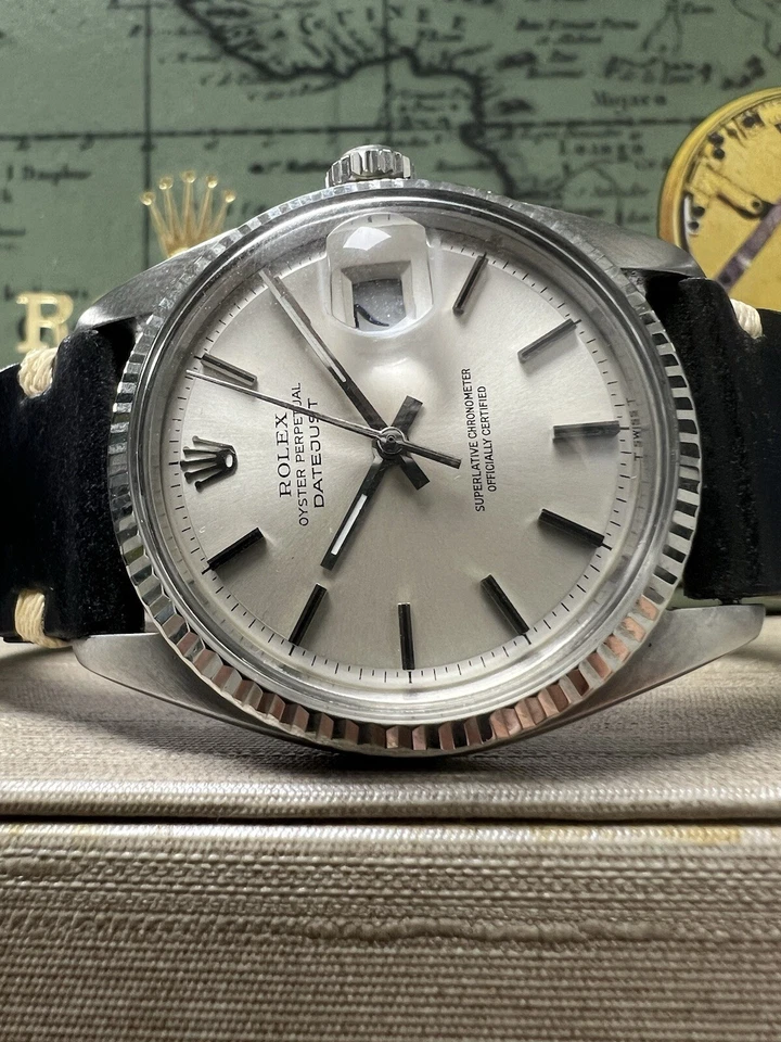 Reloj Rolex Datejust para hombre de oro blanco esfera plateada inoxidable 36 mm 1601 Foto 2 de 4