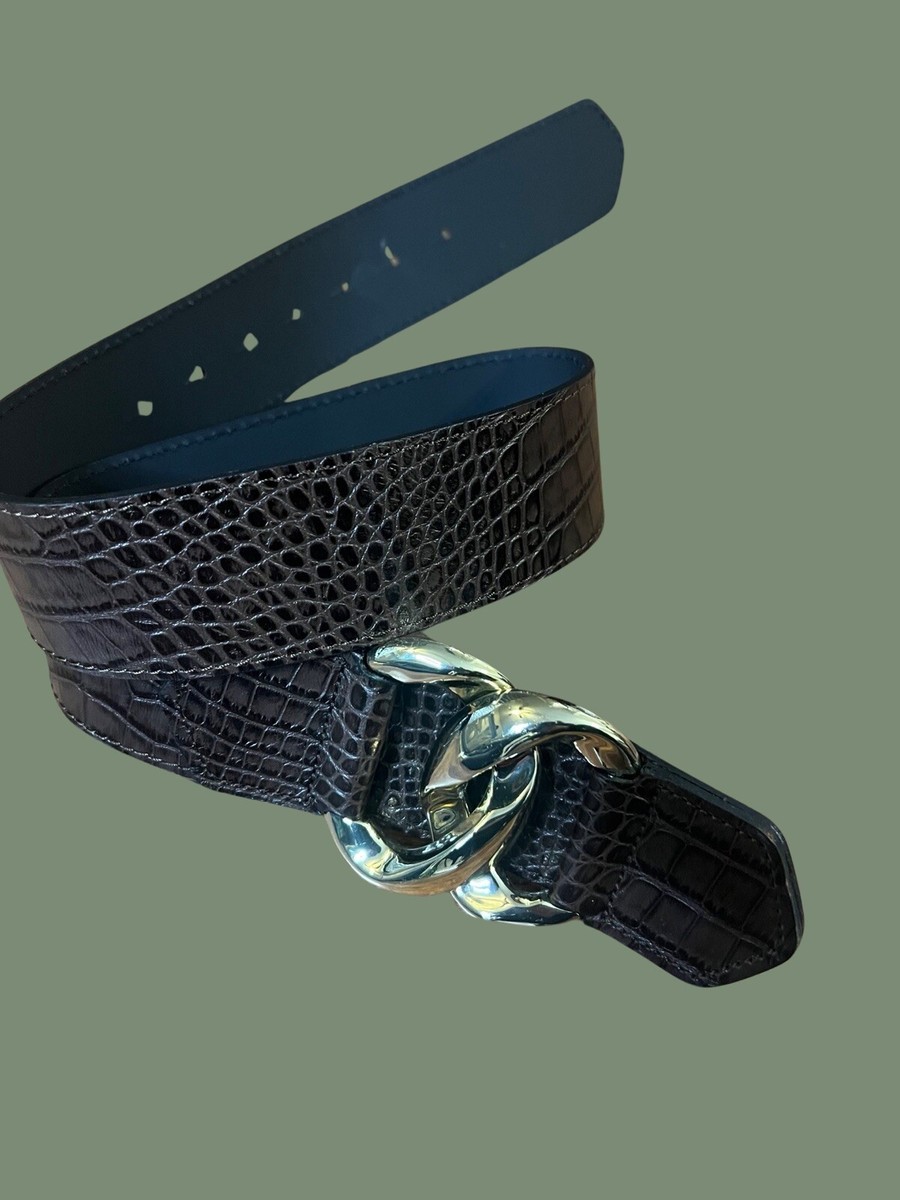 ZARA Belt, Dark Brown, Gator Textured, Gold Buckle| 36” | eBay