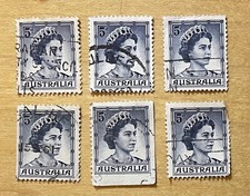 Australia Postage Stamp Lot Of 6 Queen Elizabeth II 5d Blue 1959