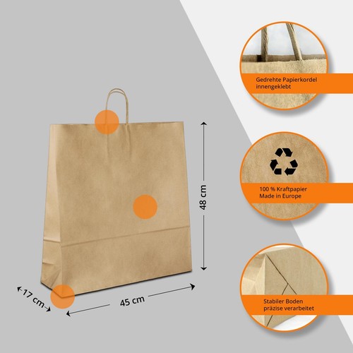 Papiertüten braun mit Kordelhenkel Papiertragetaschen Papiertaschen in 5 Größen - Bild 8 von 9