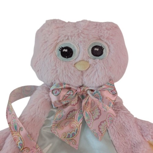Bearington Pink Owl Lovey Paisley Bow Pacifier Holder Baby Security Blanket Sack - Picture 2 of 6