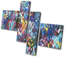 Colourful Pop Hearts Love Graffiti MULTI Leinwand Kunst Bild drucken