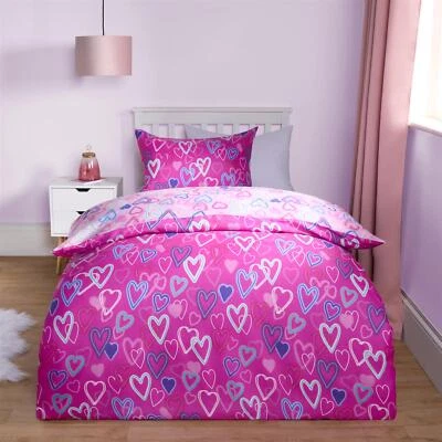 OHS Neon Heart Duvet Cover Bedding Set Reversible with Pillowcase Kids Single Double